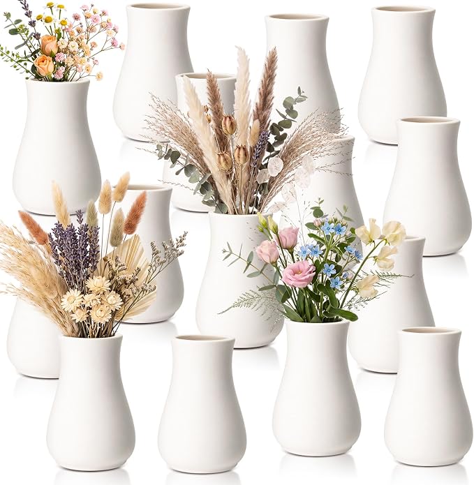 Tioncy 15 Pack White Ceramic Bud Vases Bulk Boho Small Flower Vase White by Tioncy