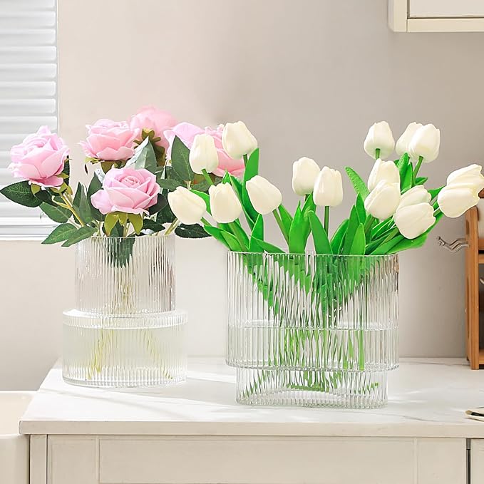 Ribbed Glass Vases, Modern Glass Vase by YANWE