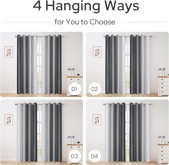 HOMEIDEAS Gray Grey Ombre Blackout Curtains, 52 X 63 Inch Length Gradient Color - Image 2