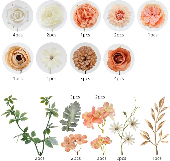 Artificial Flowers Combo Champagne Flowers Mix Silk Flowers Dahlia Roses - Image 8