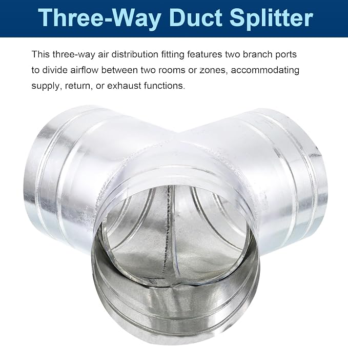 6 Inch Y Shape Duct Connector 3 Way 90 Degree Galvanized Steel - Image 4