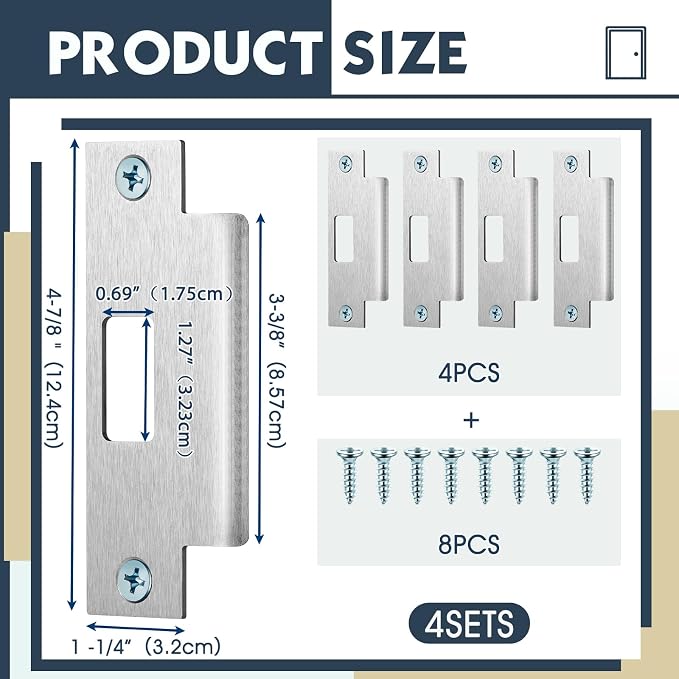 Tandefio 4 7/8 x 3 3/8 x 1 1/4 Inch Deadbolt Strike Plate, Residential - Image 2