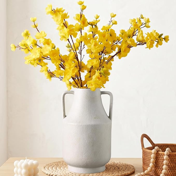 Ceramic Flower Vase with Handles, 11in Tall White Vases - Image 3