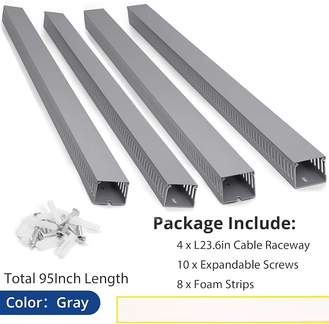 ZhiYo 2" H x 2.4" W Cable Management Raceway, 95in Under Desk Channel, 23.6in - Image 5