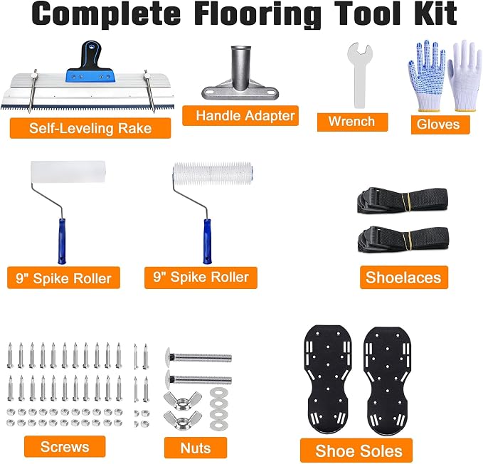 Self Leveling Cement Epoxy Floor Tool Kit, 9” Spike Roller, Spiked Shoes - Image 2