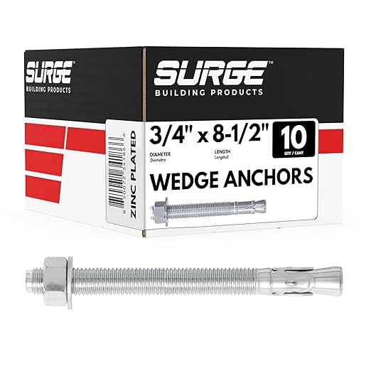 3/4" x 8-1/2" Zinc-Plated Wedge Anchors by SurgeBuildingProducts