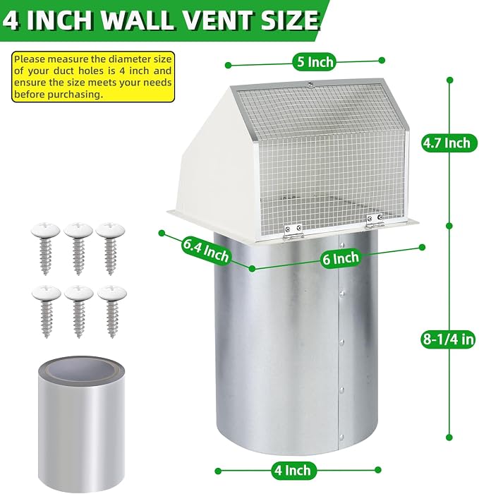 4 Inch Dryer Vent Cover Outside Hooded Wall Vent - Image 2