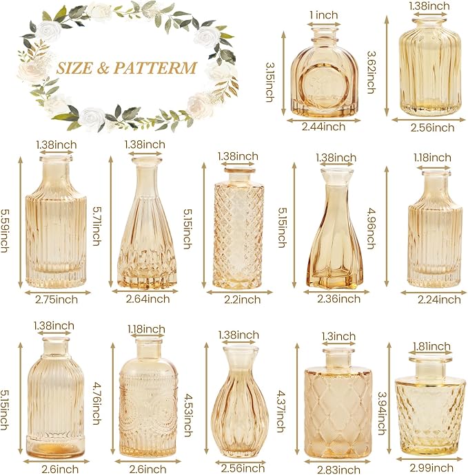 UPBUD Amber Gold Glass Bud Vases Set of 12, Small Vases - Image 5