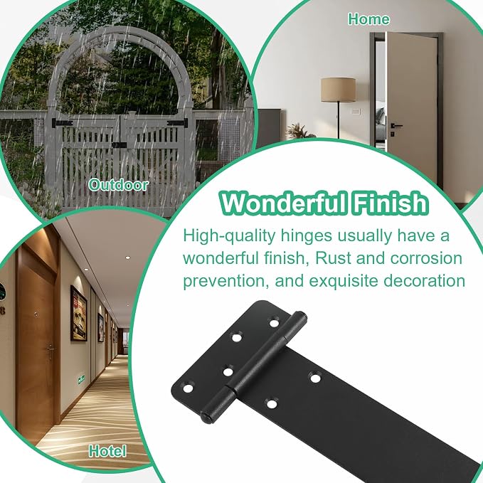8 inch Gate Hinges, 300 Lbs Capacity, Matte Black, 6 Pack Heavy Duty Hinge | - Image 6