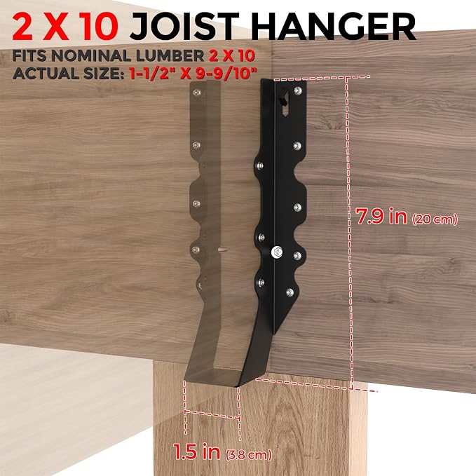 20Pcs Black 2x10 Joist Hangers for Wood, 18 Gauge Face Mount Joist Hanger - Image 3