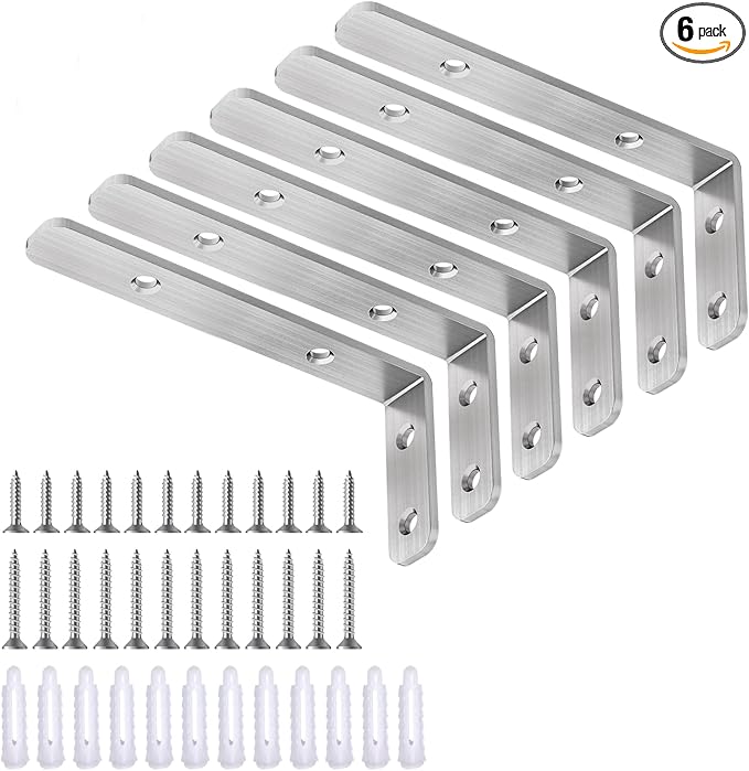 LSK 6PCS L Bracket, L 4"×H 2" Shelf Support Bracket, Max Load :42lb, Living Room by LSK