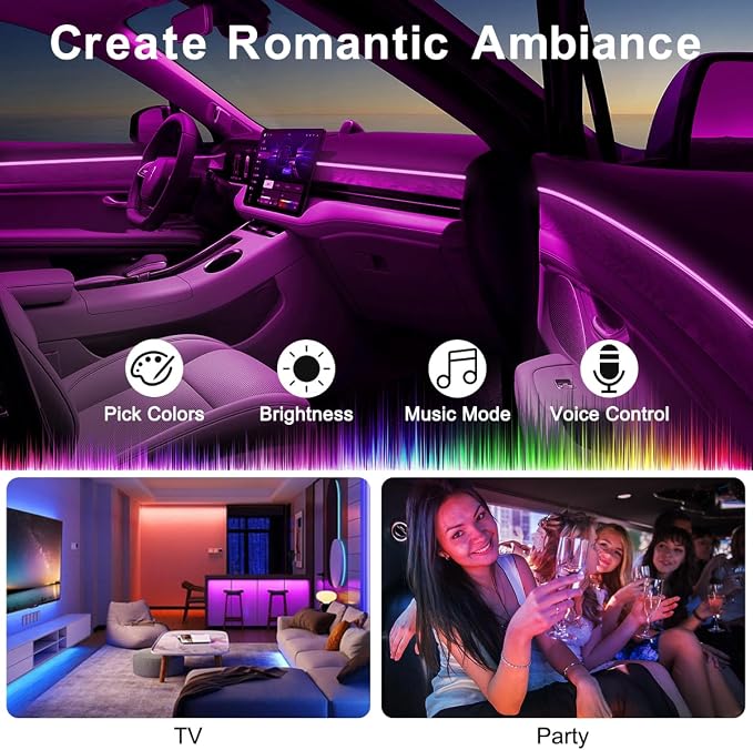 Interior Car LED Lights, 5 in 1 RGB Car Ambient Lighting Kit, APP Control | 275 - Image 4