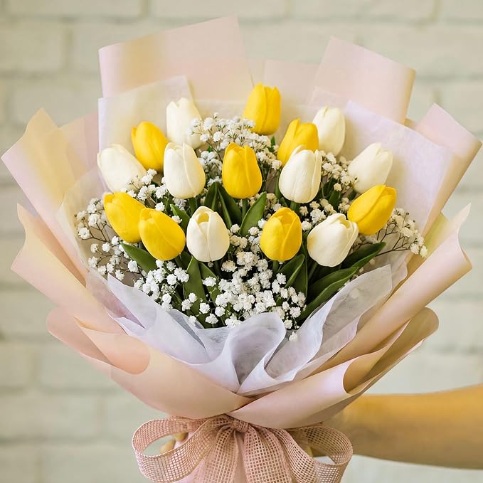 Janinka 60pcs Artificial Tulip Flowers Fake PU Tulips Faux Latex Bouquet Flower - Image 7