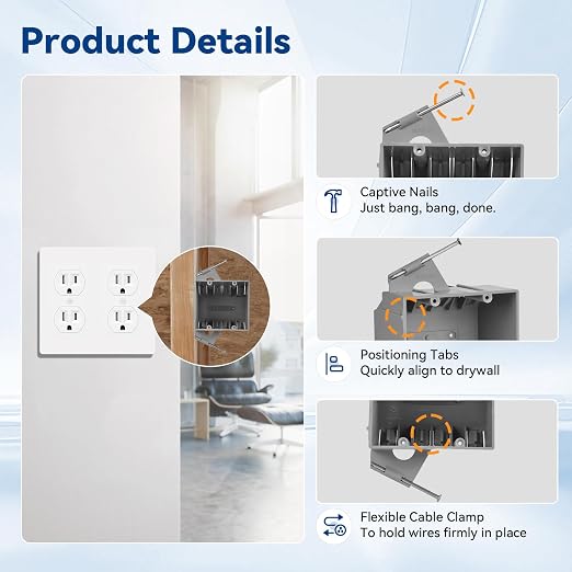 Togalonn 2-Gang PVC New Work Outlet Box, Electrical Outlet Box - Image 4