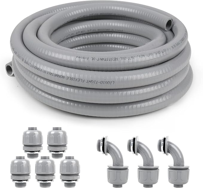 1-1/4 inch 50ft Liquid-Tight Conduit and Connector Kit, Flexible Non-Metallic by HoserememberElecoman