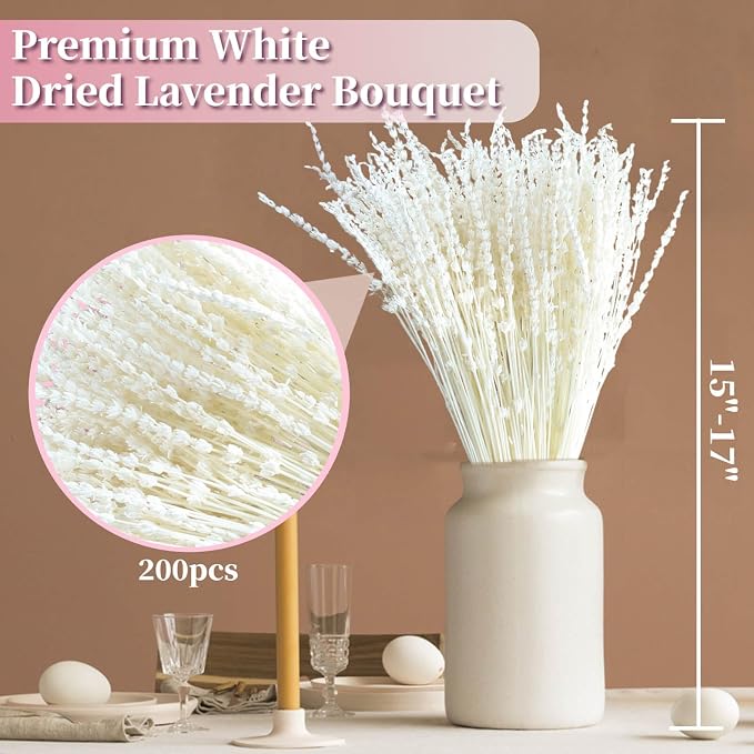 Glicrili Dried Lavender Flowers Real Stems White Bouquet - Image 3