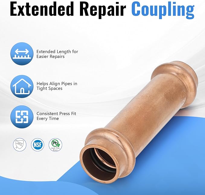 1/2" Copper Press Extended Repair Coupling NO Stop – Copper Press Coupling - Image 3