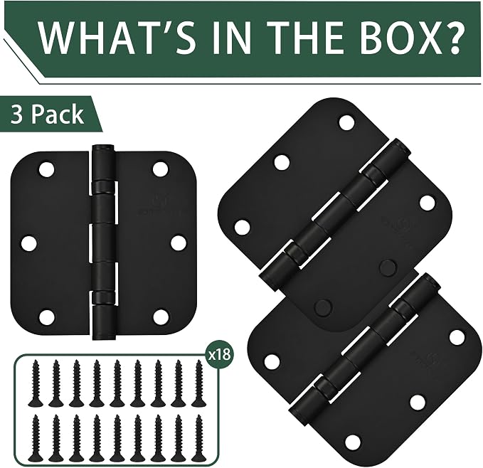304 Stainless Steel 3.5 Inch Matte Black Door Hinges Interior Hinges 5/8" - Image 2