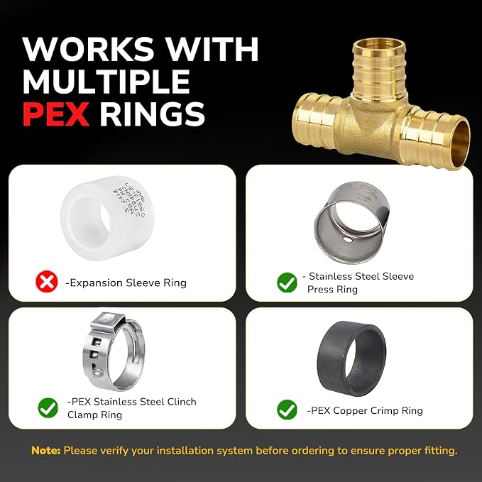 3/4" PEX Tee, PEX Fittings, Heavy-Duty Brass Crimp Fittings - Image 7