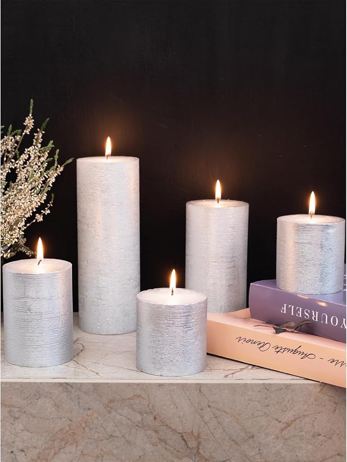 3x4 inch Pillar Candles Set of 3 – Unscented Dripless Silver Candles - Image 7