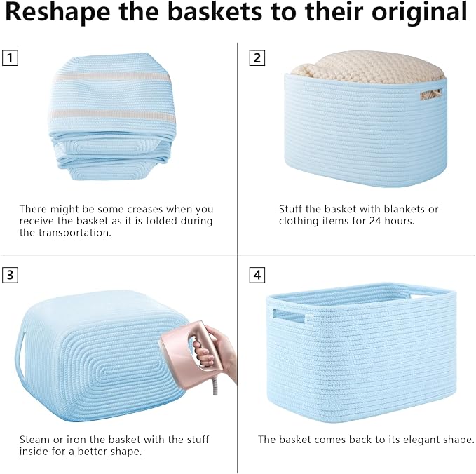 OIAHOMY 4 Pack Storage Baskets for Organizing 15L Storage Bins Light Blue | - Image 7