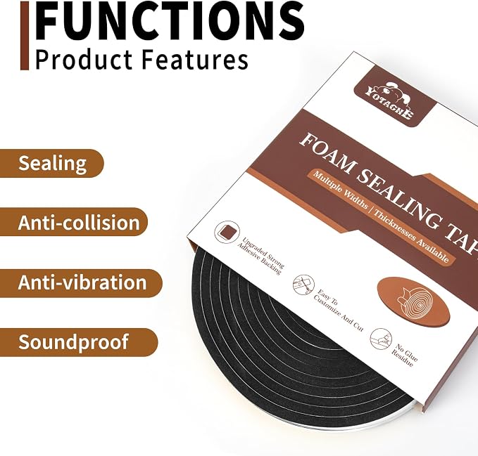 Yotache Adhesive Foam Tape 1/2" x1/8", Total 50 Feet Long | Insulation - Image 5