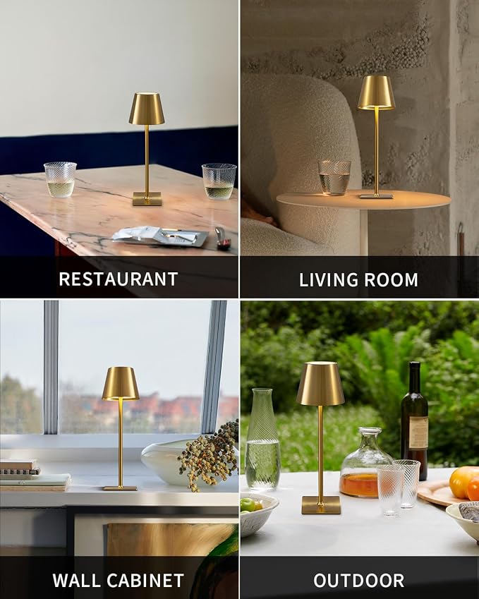 KDG 2 Pack Cordless Gold Table Lamps, Rechargeable Portable LED Desk Lamps | - Image 6