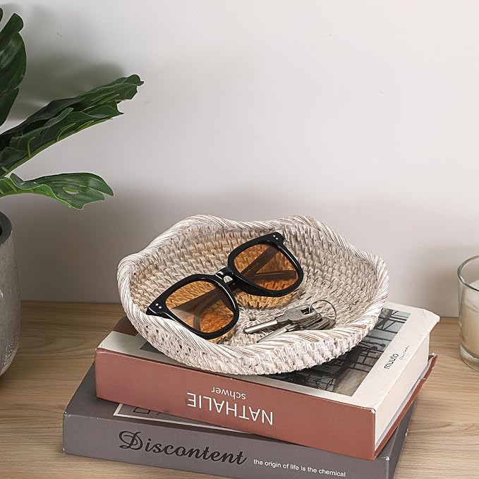 Hipiwe Small Woven Rattan Basket Tray 7.3" Decorative Key Bowl - Image 4