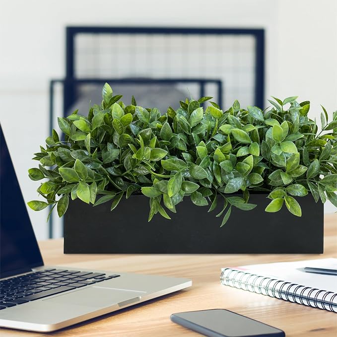 Winlyn 14" Artificial Boxwood Plant Greenery Arrangement Faux Boxwood in Black - Image 5