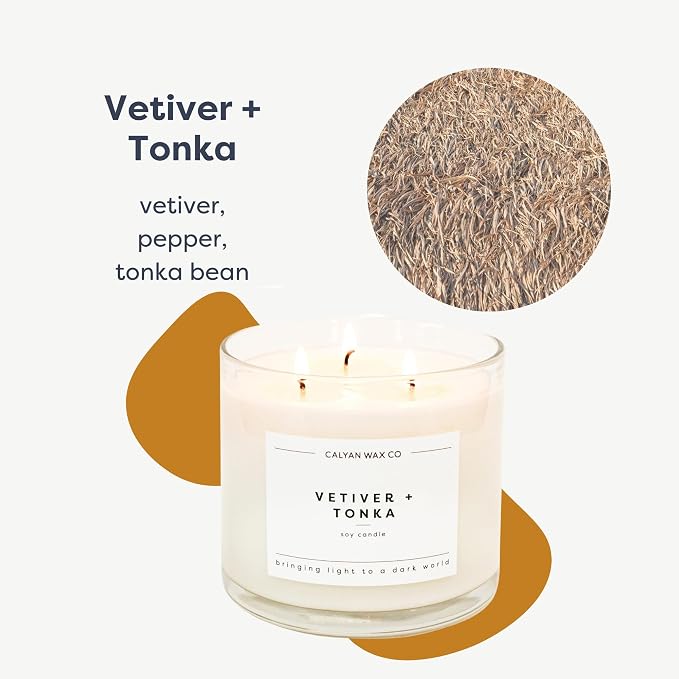 Vetiver & Tonka 3 Wick Scented Candle - Image 2