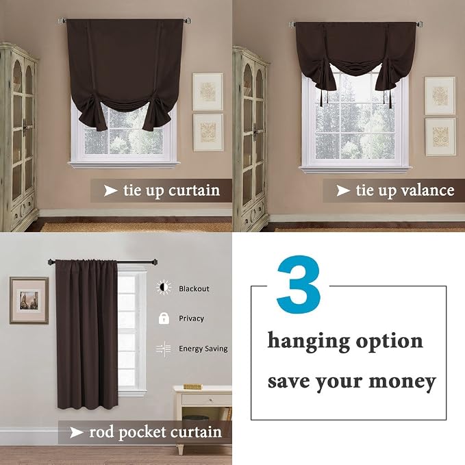 H.VERSAILTEX Blackout Curtain for Bathroom Windows Chocolate Brown Tie-Up Shade - Image 4