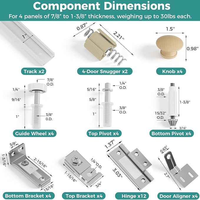 Closet Bifold Door Hardware & 2 x 48 Inch Track, 4 ft Bi Folding Puerta Kit | - Image 3