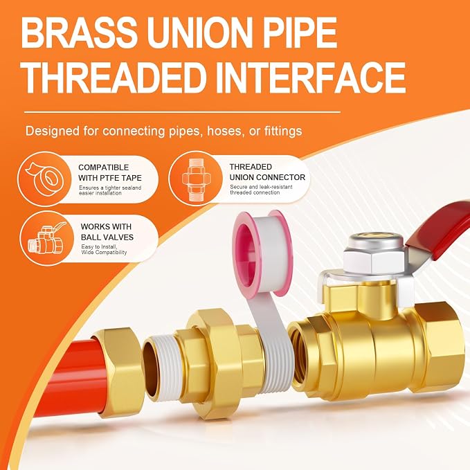 GASHER 1-1/2" MNPT Brass Union Pipe Fitting | 1-1/2 Inch Male x 1-1/2 Inch Male - Image 5