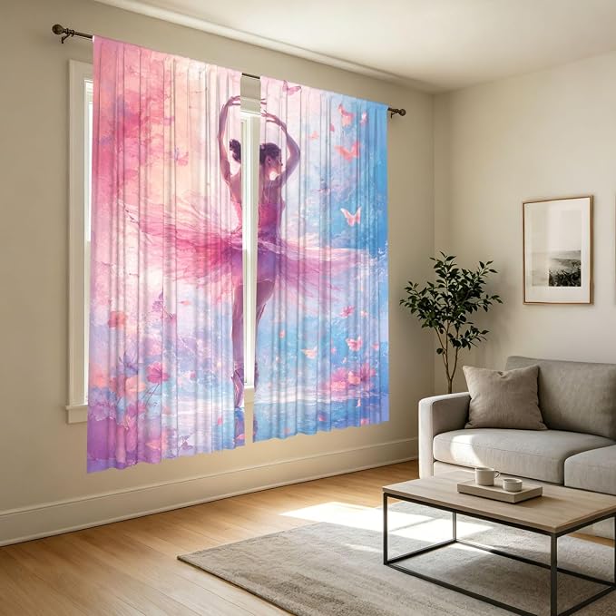 Dreamy Watercolor Flower Window Curtains 2 Panels Set, 52 X 84 Inch Polyester - Image 7