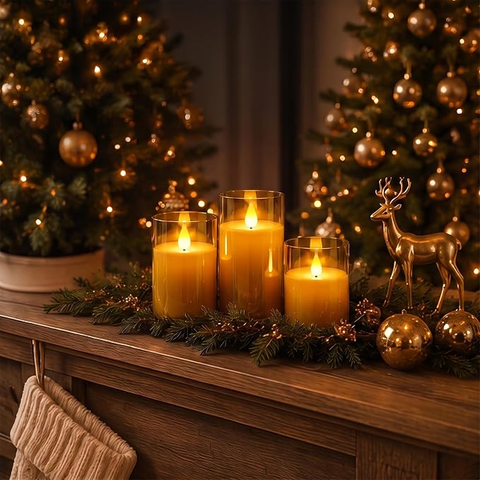 Homemory Amber Flameless Candles, Battery Operated Acrylic LED Pillar Candles - Image 8