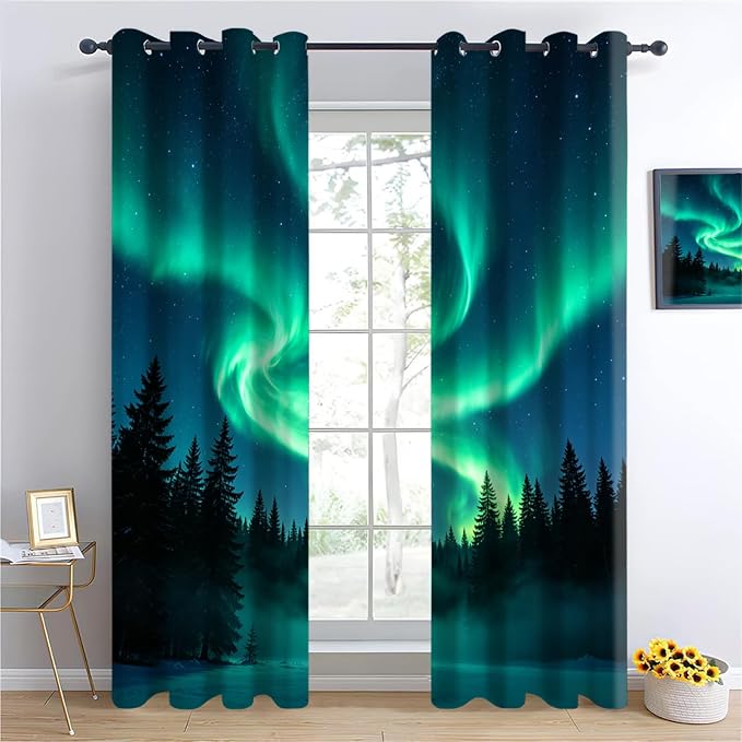 Aurora Forest Curtains, Deep Blue Night Sky Curtains - Image 4