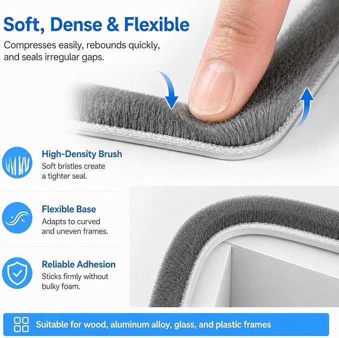 Brush Weather Stripping, Self-Adhesive Pile Door Seal Strip - Image 5