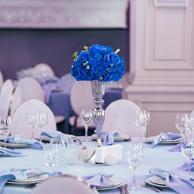 BLOSMON Artificial Flower Balls Centerpieces: 2 Pcs 11.8" Royal Blue Rose - Image 3