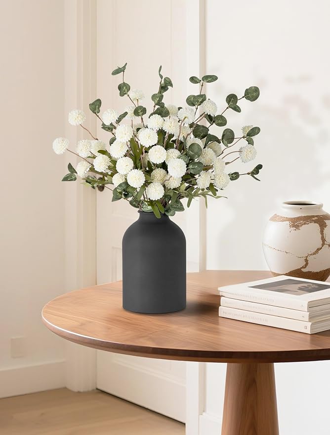 BLOSMON Fake Mum Flowers in Vase, Faux Silk Pom Poms, Floral Arrangements - Image 8