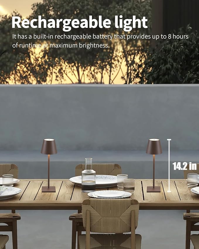 KDG 2 Pack Cordless Brown Table Lamps, Rechargeable Portable LED Desk Lamps | - Image 2