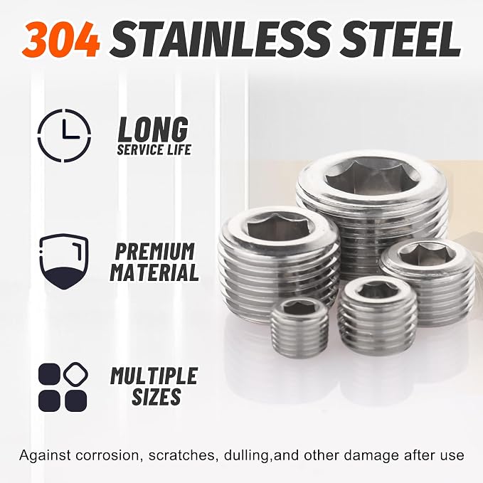 20Pcs Stainless Steel Pipe Socket Plugs, 1/8" 1/4" 3/8" 1/2" 3/4" | 304 - Image 3