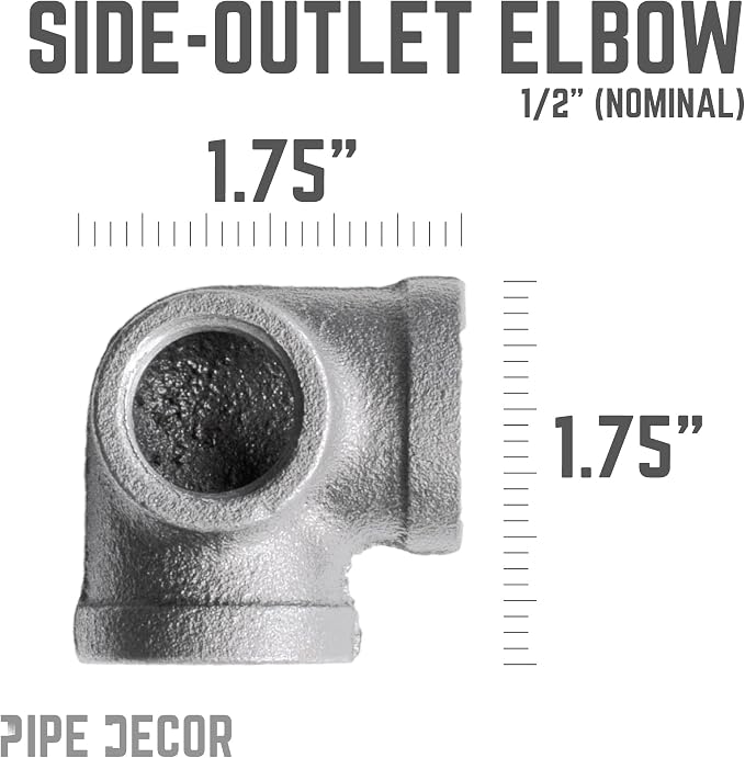 1/2" Side Outlet Elbow Fitting, PIPE DECOR Black Malleable Iron Fittings Fit - Image 3