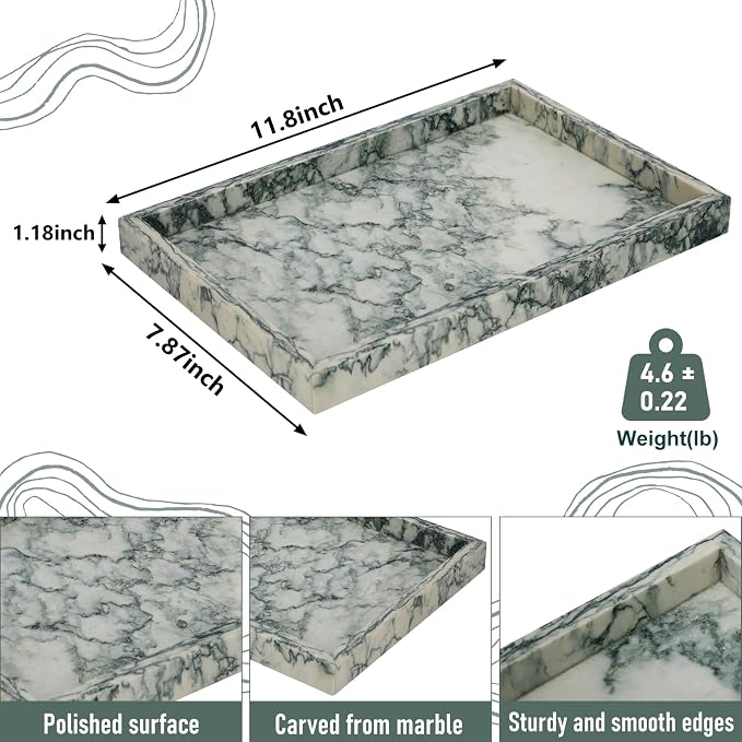 Marble Bathroom Tray, Pure Natural Vanity Tray | Marble Tray - Image 3
