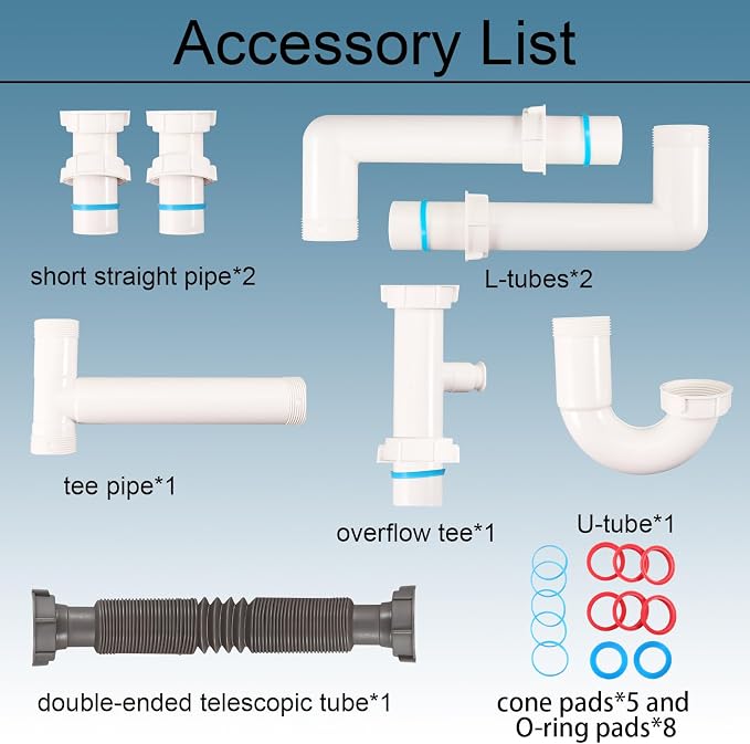 Universal 1-1/2" Kitchen Sink Drain Kit, Space-Saving kitchen drain P-trap - Image 6