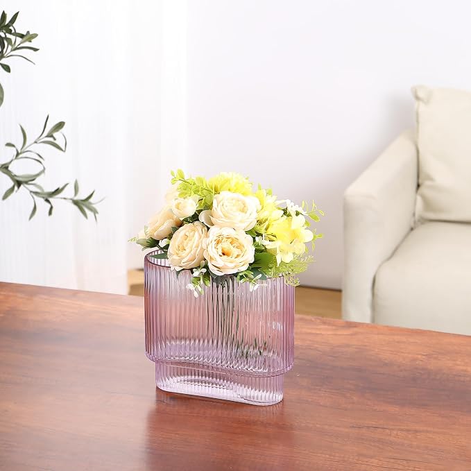 Ribbed Vase, Modern Vases for Living Room, Dining Table, 7 Inch - Image 7