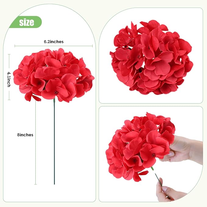 AVIVIHO Fake Flowers 65pcs Red Hydrangea Artificial Flowers Bulk Silk Flowers - Image 4