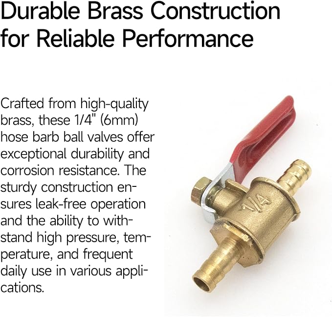 2-Pack 1/4 Inch Brass Ball Valve, 6mm Hose Barb - Image 3