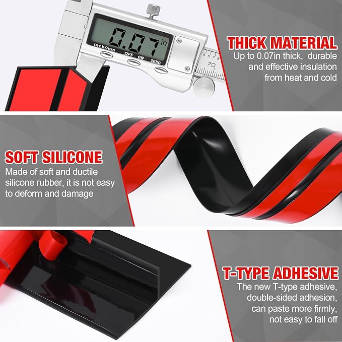 Door Draft Stopper for Side of Door Frame 1.37 in x 20 Ft T-Shaped Silicone - Image 3