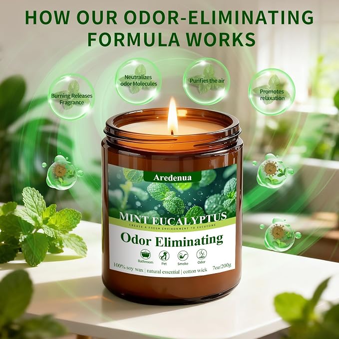 Mint Eucalyptus Odor Eliminating Candles, 7 oz Soy Scented Candle | Eliminates - Image 6
