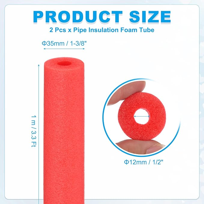 PATIKIL Pipe Insulation Foam Tube Foam Pipe Tubing Covers Red 2Pcs | 1/2" ID x - Image 2